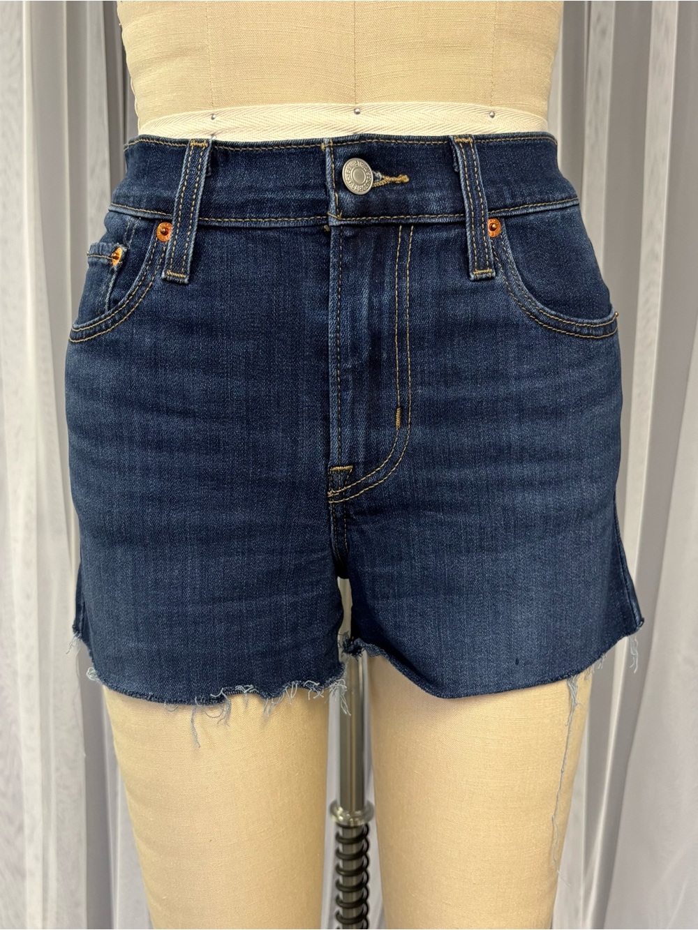 Levi's Dark Indigo High-Rise Cutoff Denim Shorts